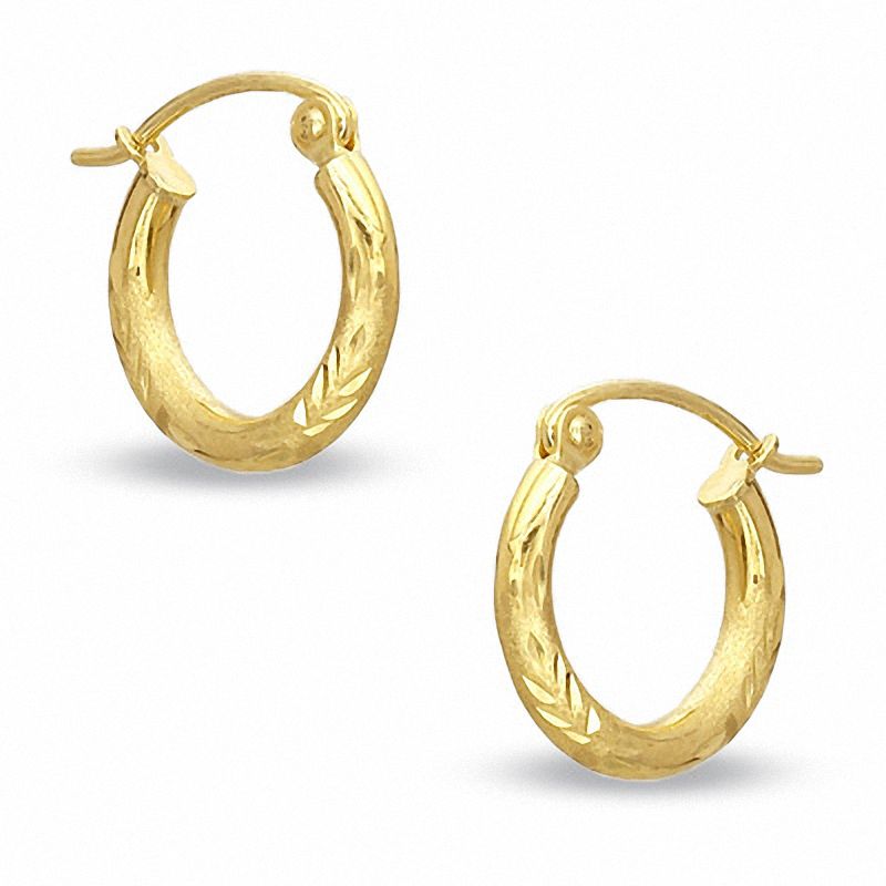 13mm Diamond-Cut Hoop Earrings in 10K Gold