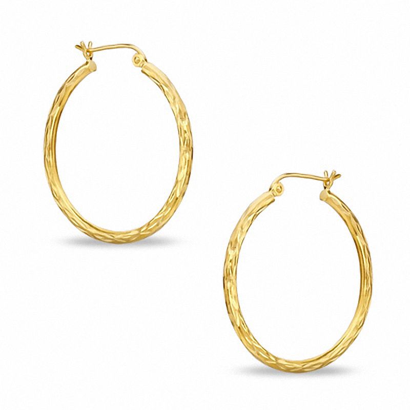 10K Gold 32mm Diamond-Cut Tube Hoop Earrings