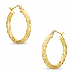 10K Gold 25mm Diamond-Cut Tube Hoop Earrings