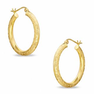 10K Gold 25mm Diamond-Cut Tube Hoop Earrings | Banter