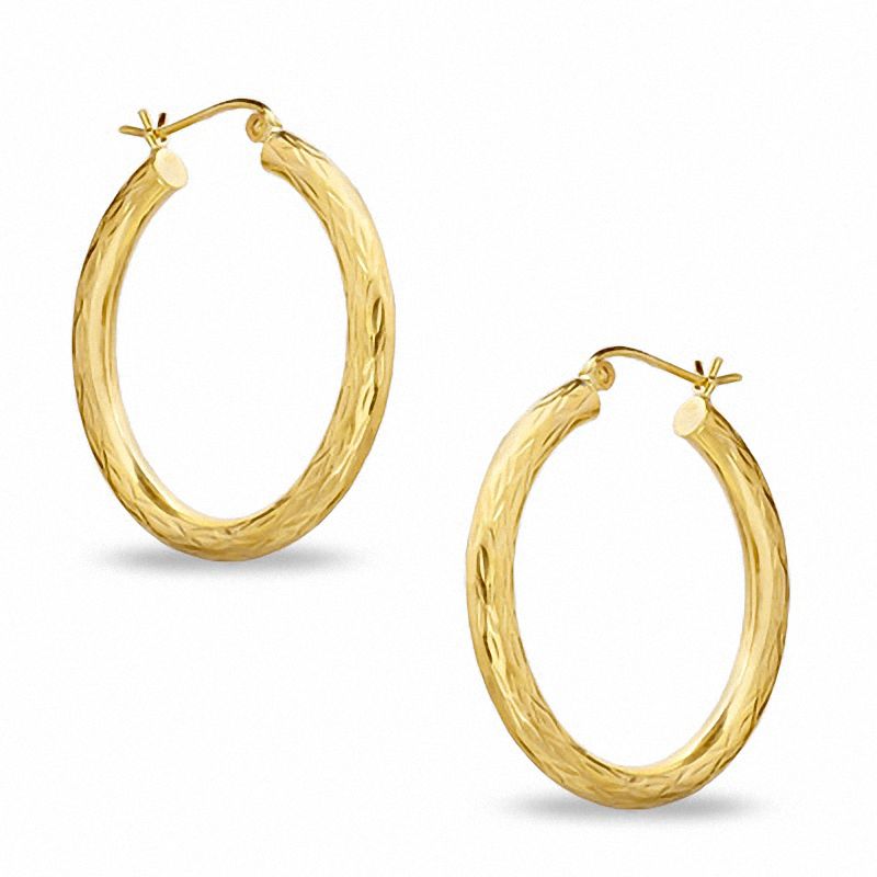 10K Gold 29.5mm Diamond-Cut Tube Hoop Earrings