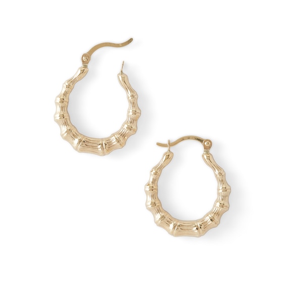 19mm Bamboo Hoop Earrings in 10K Gold