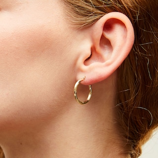 10K Gold 22mm Diamond-Cut Tube Hoop Earrings