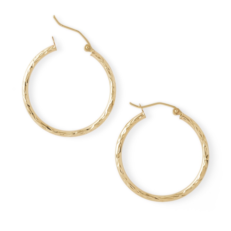 10K Gold 27mm Diamond-Cut Tube Hoop Earrings