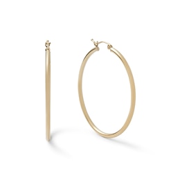 10K Gold 40mm Polished Tube Hoop Earrings