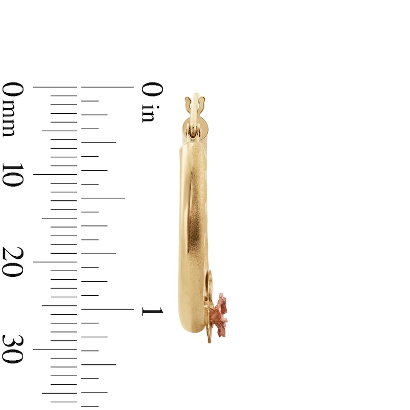 Main Image 3 of 10K Two-Tone Gold Diamond-Cut Rose on Hoop Earrings