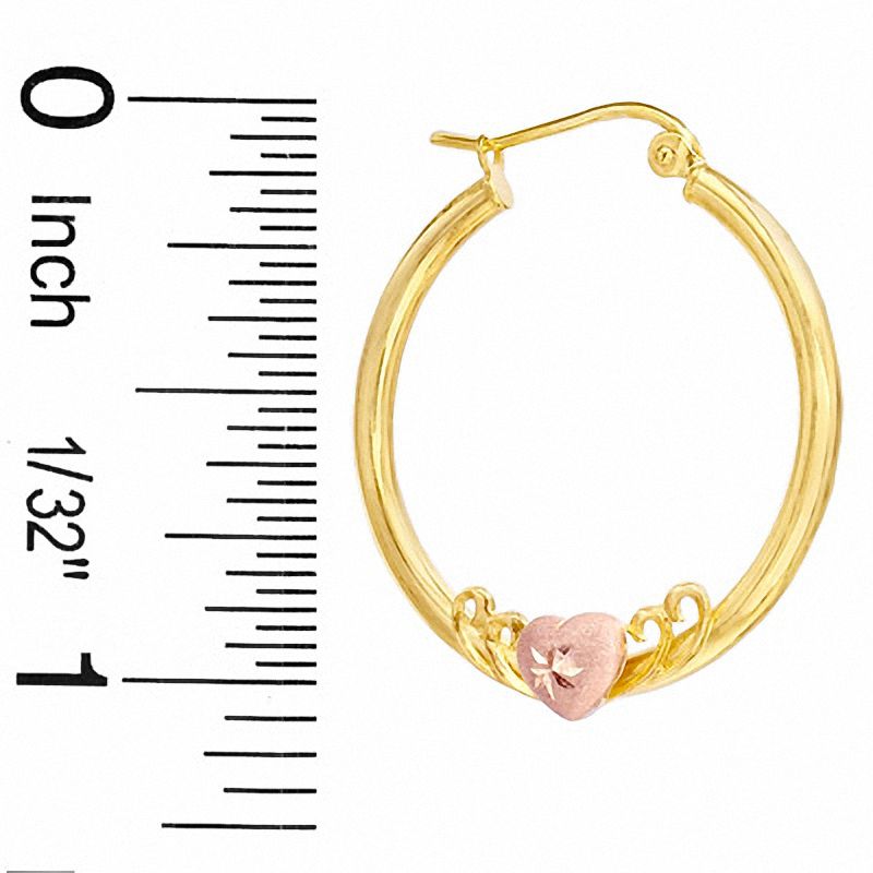 10K Two-Tone Gold Heart on Hoop Earrings