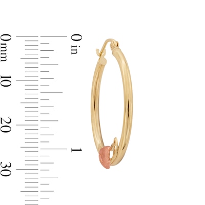 10K Two-Tone Gold Heart on Hoop Earrings