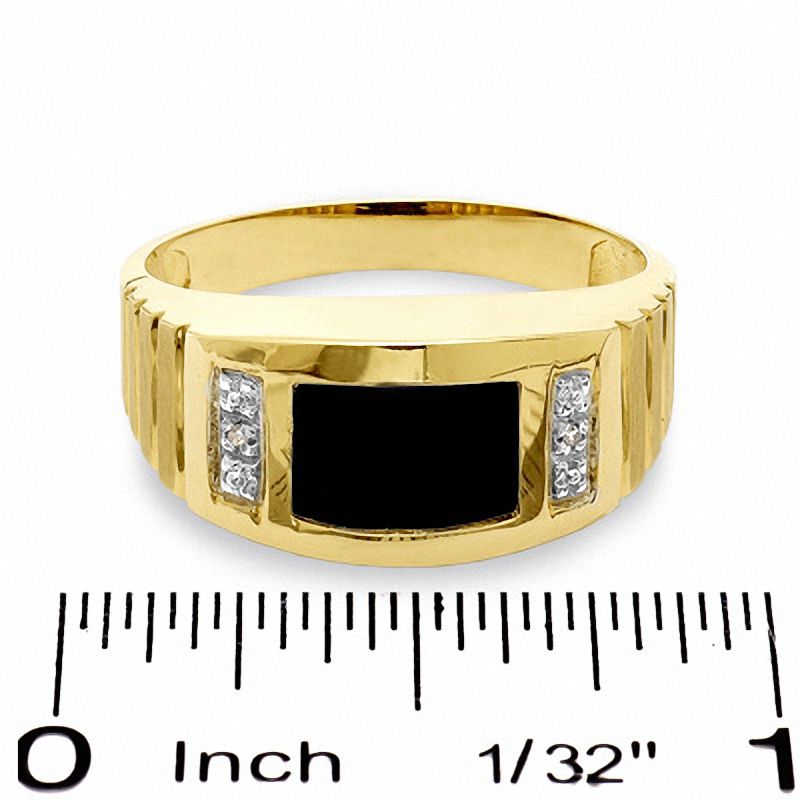 Barrel-Cut Lab-Created Onyx Ring in 10K Gold with Diamond Accents