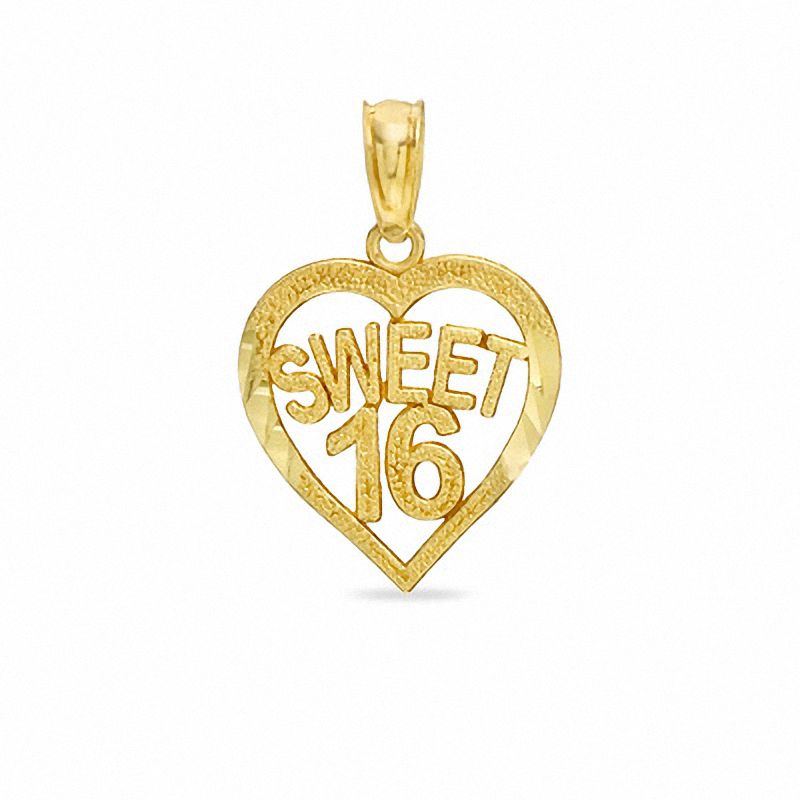 Main Image 1 of Diamond-Cut SWEET 16 Heart Charm in 10K Gold