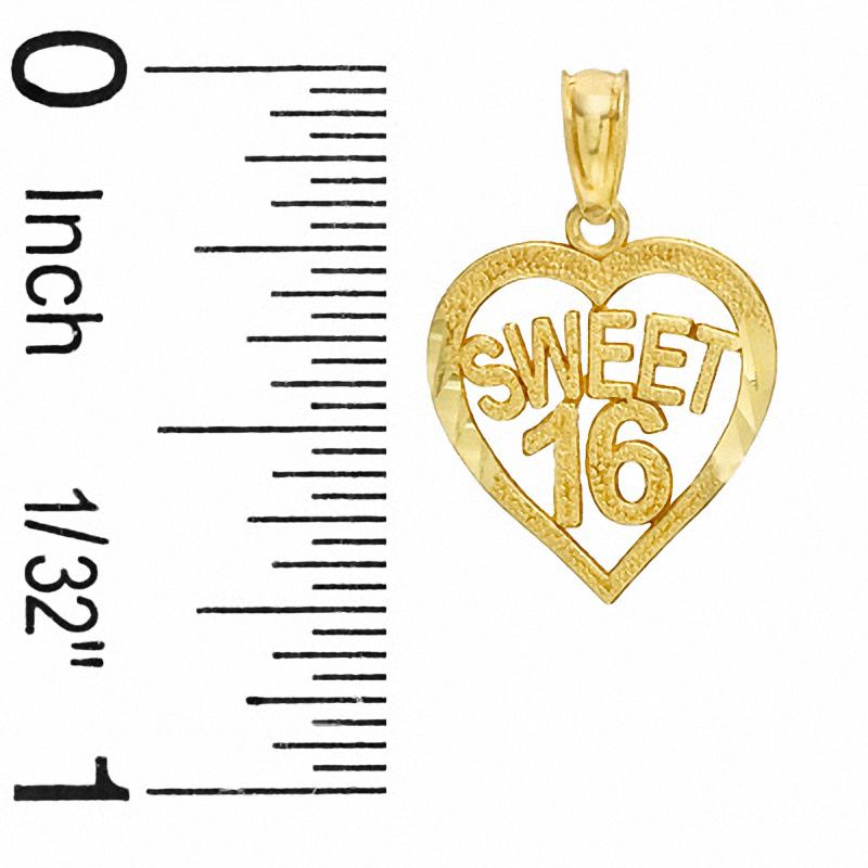 Main Image 2 of Diamond-Cut SWEET 16 Heart Charm in 10K Gold
