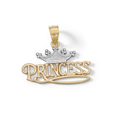 Textured Princess with Crown Two-Tone Necklace Charm in 10K Gold