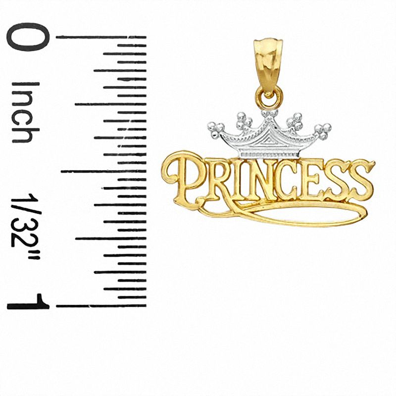 Textured Princess with Crown Two-Tone Necklace Charm in 10K Gold