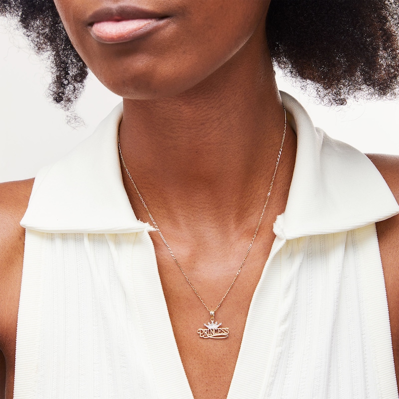 Main Image 2 of Textured Princess with Crown Two-Tone Necklace Charm in 10K Gold