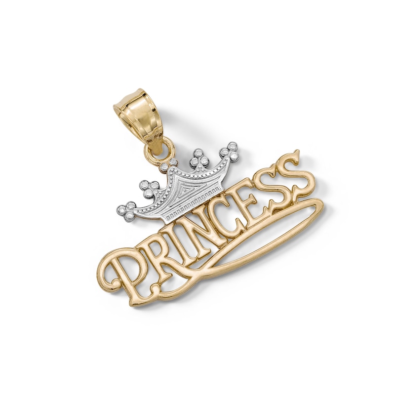 Main Image 3 of Textured Princess with Crown Two-Tone Necklace Charm in 10K Gold