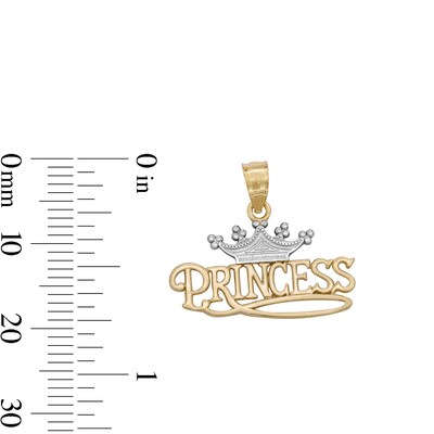 Textured Princess with Crown Two-Tone Necklace Charm in 10K Gold