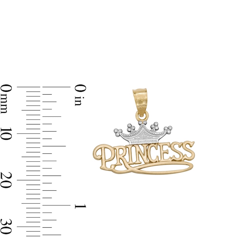 Main Image 4 of Textured Princess with Crown Two-Tone Necklace Charm in 10K Gold