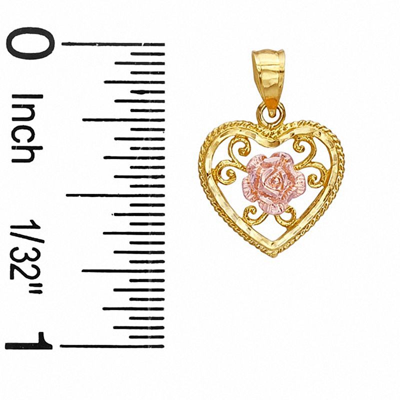 Diamond-Cut Rose in Open Heart Charm in 14K Two-Tone Gold