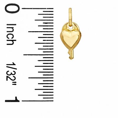 Tiny Puffy Heart and Key Charm in 10K Gold