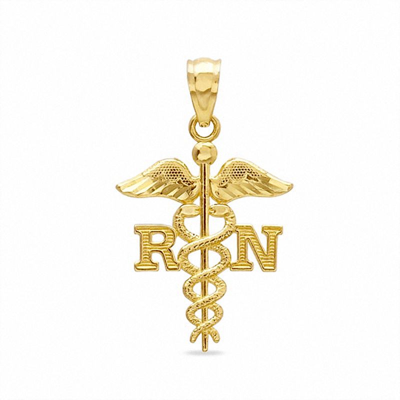 Solid 10k Yellow Gold RNA Letters Restorative Nurse Assistant Caduceus Medical Symbol Charm 25x11mm