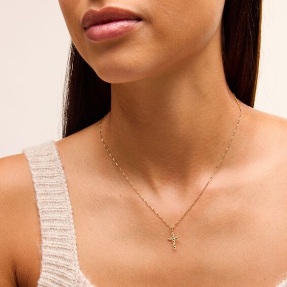 Diamond-Cut Border Cross Charm in 10K Gold