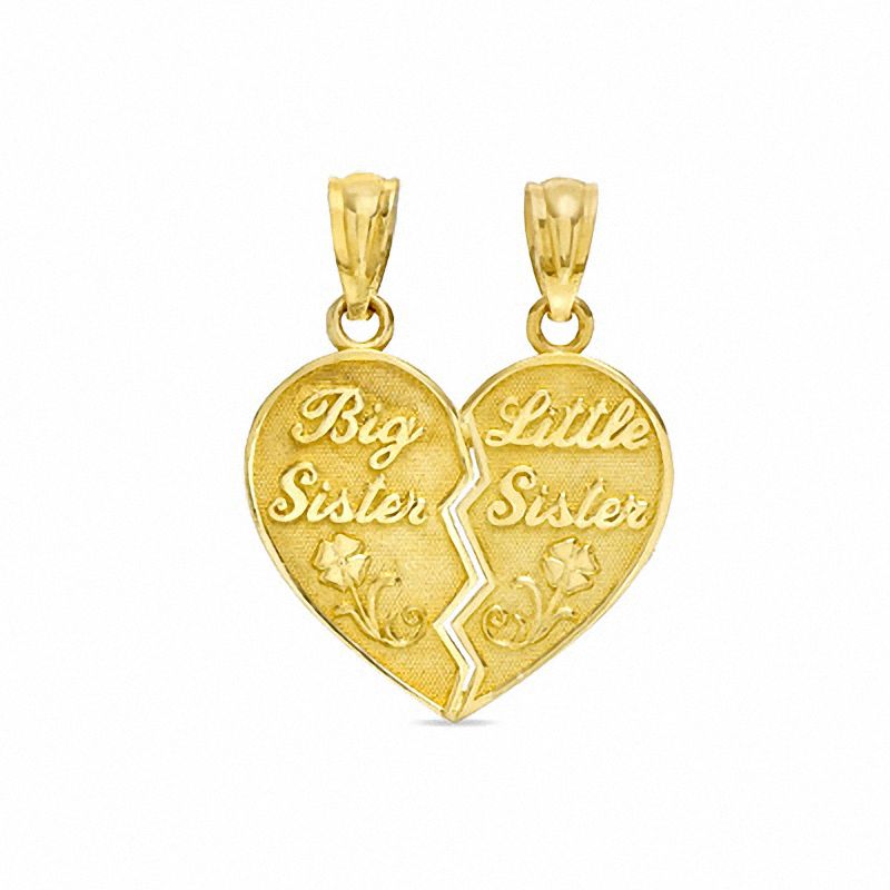 Breakable Big Sister/Little Sister Hearts Charm in 10K Gold