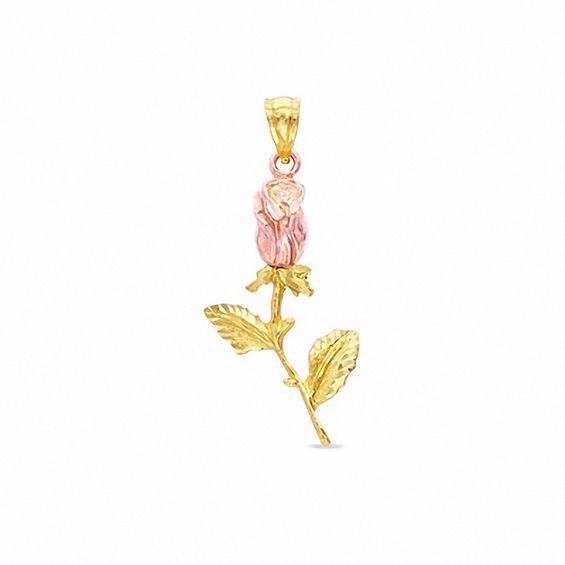 Jewels By Lux 10K Rose and Yellow Two Tone Gold Cat In Basket with Rose Bow Tie Pendant