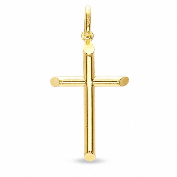 Tube Cross Necklace Charm in 10K Gold