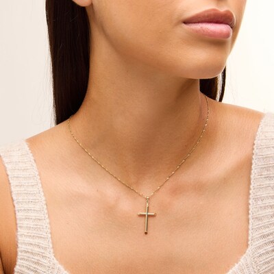 Tube Cross Necklace Charm in 10K Gold