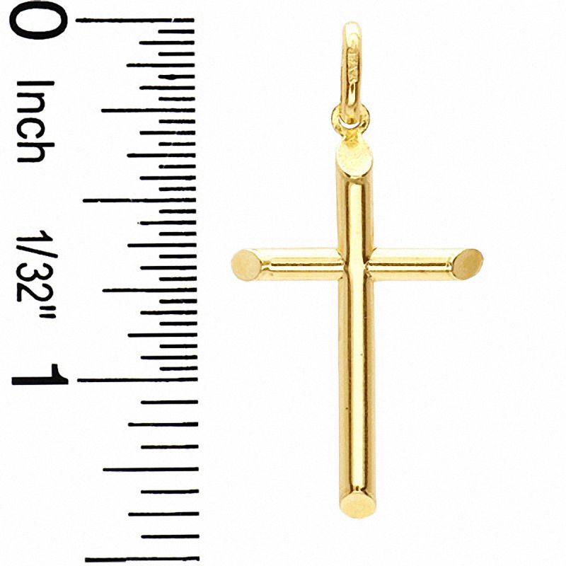 Small Tube Cross Necklace Charm in 10K Gold