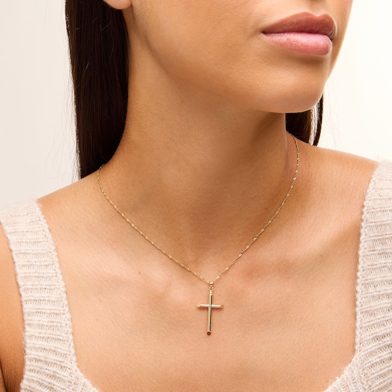 Main Image 2 of Small Tube Cross Necklace Charm in 10K Gold