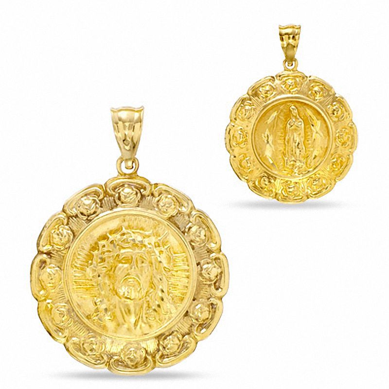 Reversible Jesus and Mary Medallion Charm in 10K Gold