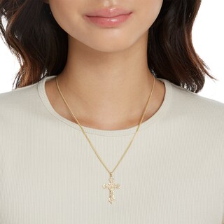 10K Solid Gold Diamond-Cut Filigree Crucifix Necklace Charm
