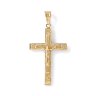 10K Solid Gold Diamond-Cut Crucifix Necklace Charm