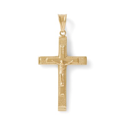 10K Solid Gold Diamond-Cut Crucifix Necklace Charm