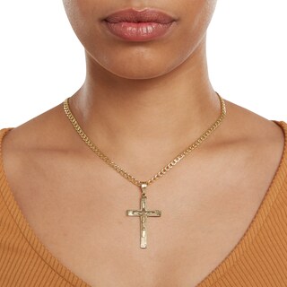 10K Solid Gold Diamond-Cut Crucifix Necklace Charm