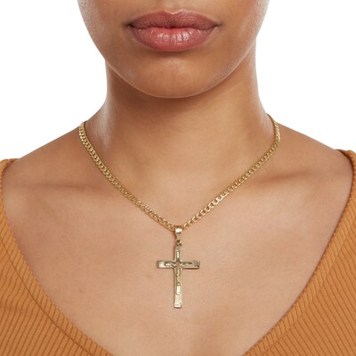 10K Solid Gold Diamond-Cut Crucifix Necklace Charm