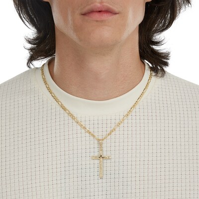 10K Solid Gold Diamond-Cut Crucifix Necklace Charm
