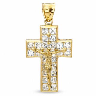 10K Gold CZ Bold Crucifix Necklace Charm