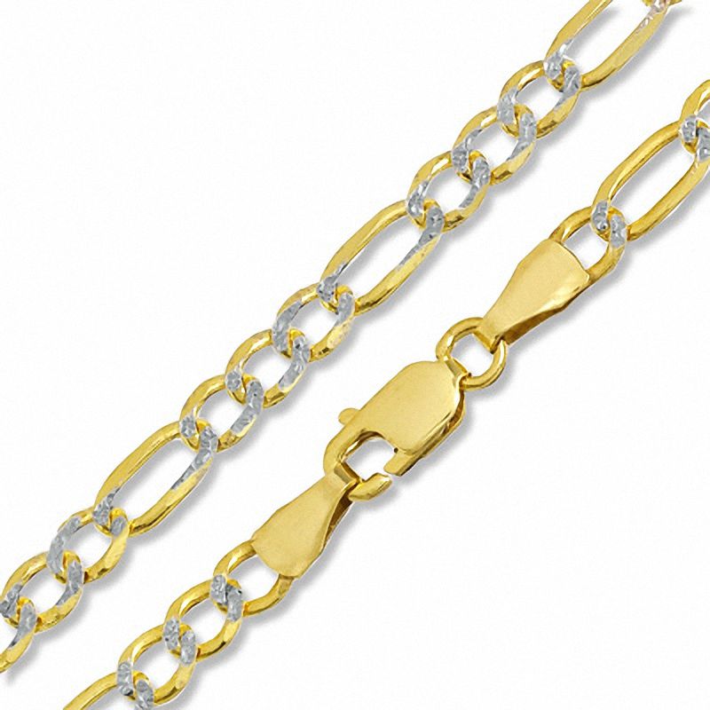 080 Gauge Pavé Figaro Chain Bracelet in 10K Gold - 9"