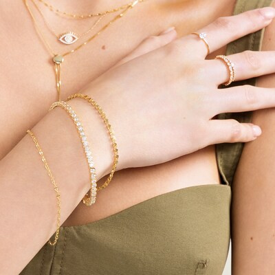 10K Solid Gold Mirror Heart Bracelet - 7"
