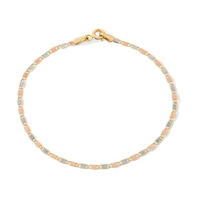 Made in Italy 040 Gauge Pavé Valentino Chain Bracelet In Tri-Tone Gold - 7"