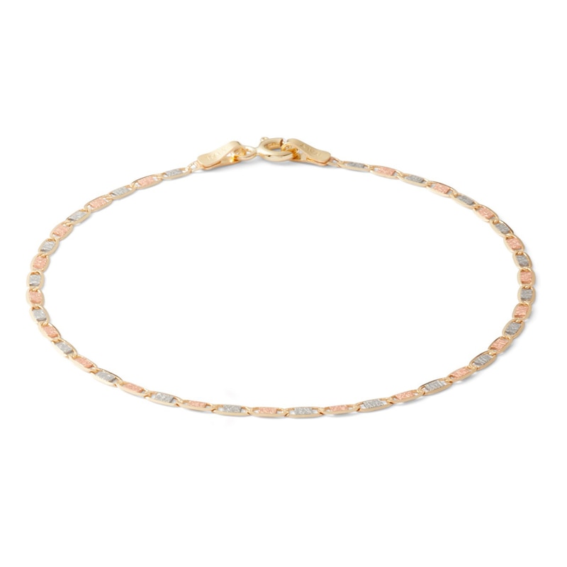 Made in Italy 040 Gauge Pavé Valentino Chain Bracelet In Tri-Tone Gold - 7"