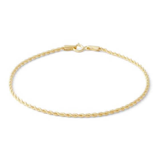 020 Gauge Rope Chain Bracelet in 10K Hollow Gold - 7"