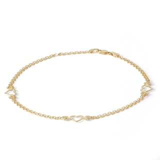 Adjustable Heart Bismark Chain Anklet in 10K Solid Gold  - 10"