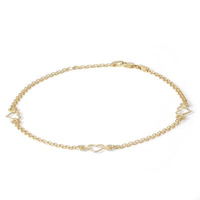 Adjustable Heart Bismark Chain Anklet in 10K Solid Gold  - 10"
