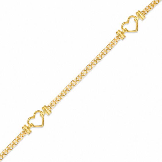 Adjustable Heart Bismark Chain Anklet in 10K Solid Gold