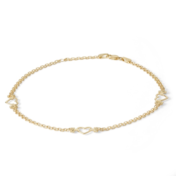 Adjustable Heart Bismark Chain Anklet in 10K Solid Gold  - 10"