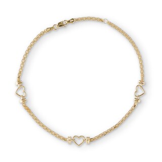 Adjustable Heart Bismark Chain Anklet in 10K Solid Gold  - 10"