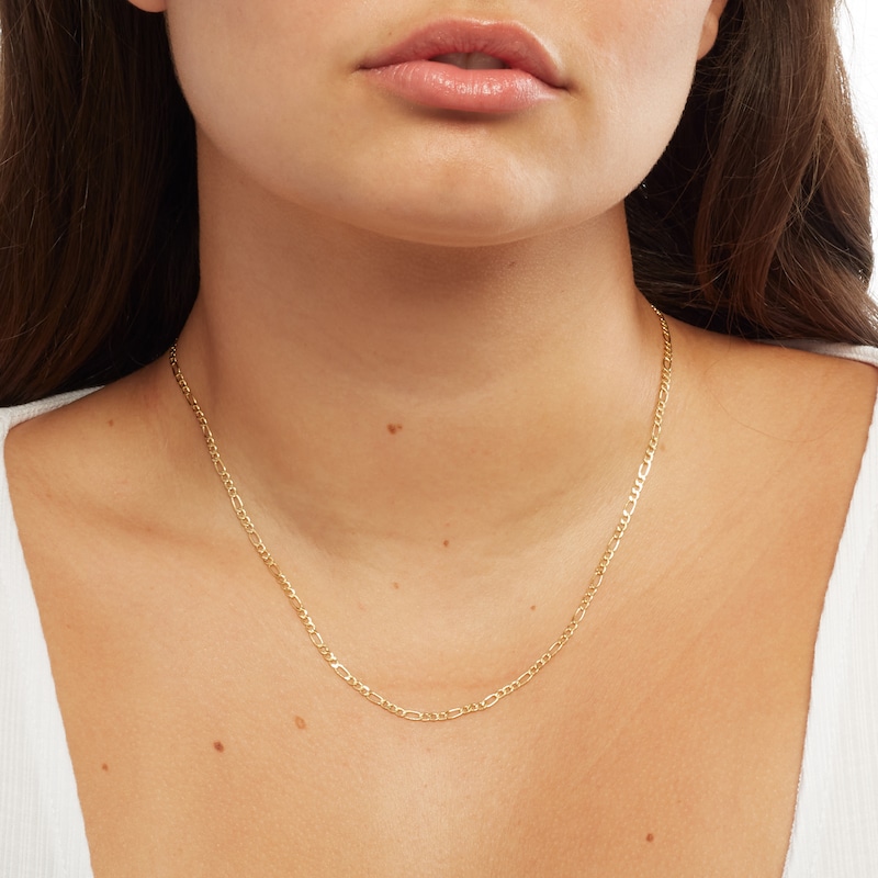 060 Gauge Figaro Chain Necklace in 10K Hollow Gold